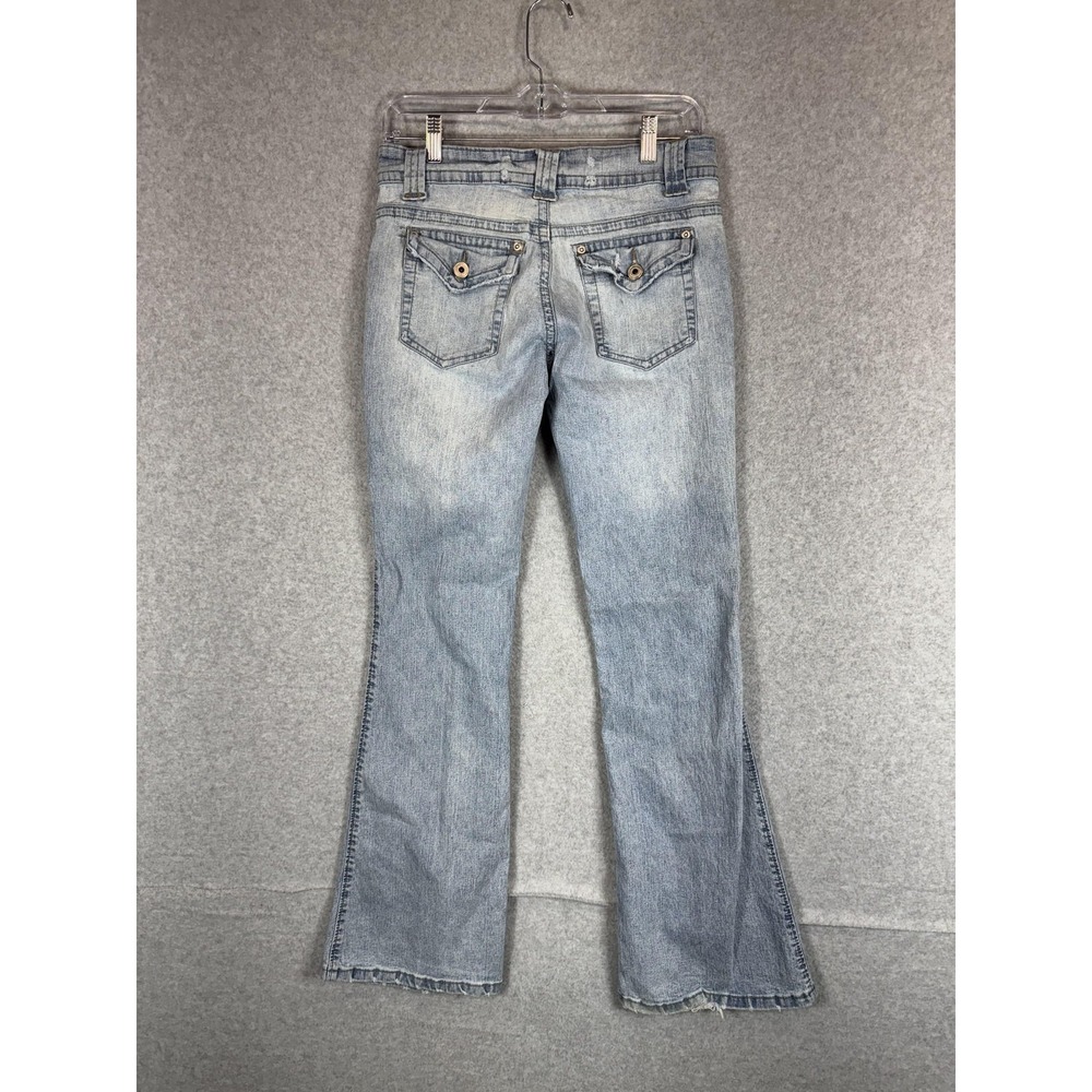 One Tuff Babe Jeans Womens 9/10 Blue Stretch Flare Denim Light Wash Distressed - Picture 14 of 15
